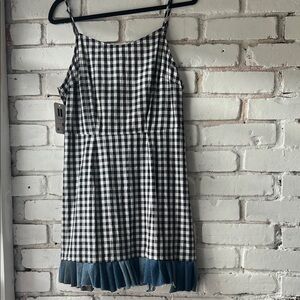Bluenotes Black and White Gingham Mini Dress with Blue Hem